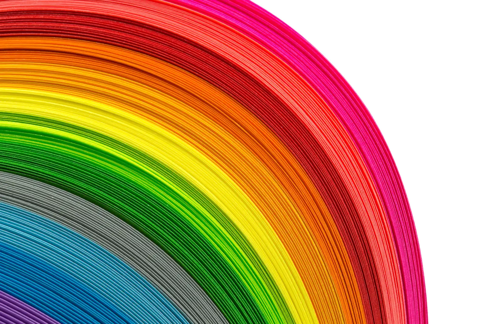Fanned sheets of plastic in a full spectrum of colors